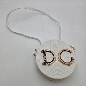 DG Inspired Round White Jelly Crossbody Bag Gold Logo 8"